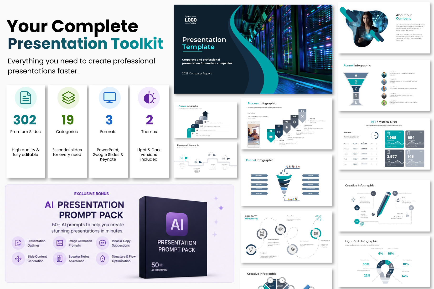 Professional Presentation Bundle – 302 Editable Slides | Light & Dark - Image 2